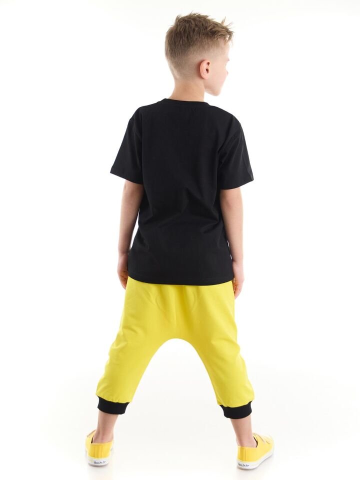 Lets Erkek Çocuk T-shirt Kapri Şort Takım 7 Y - Siyah, Sarı