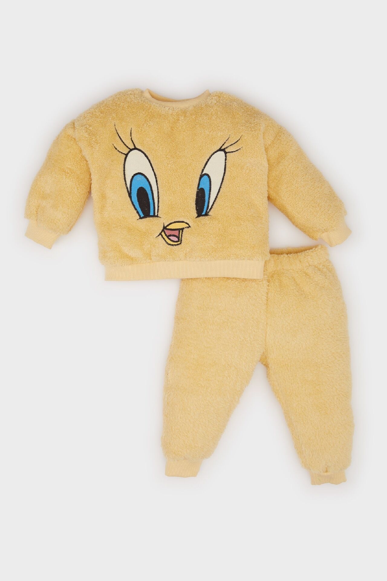Kız Bebek Looney Tunes 2'li Takım Bisiklet Yaka Pelüş Sweatshirt Beli Lastikli Eşofman Altı
