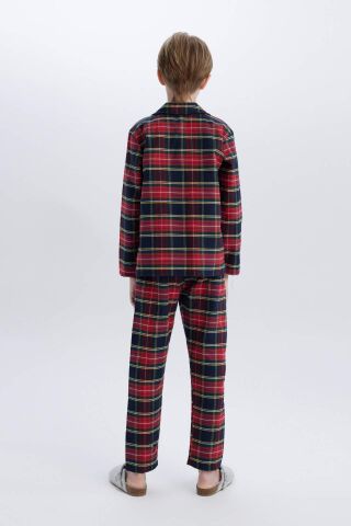Erkek Çocuk Pijama Takımı Flanel Kareli Uzun Kollu Üst Beli Lastikli Uzun Alt
