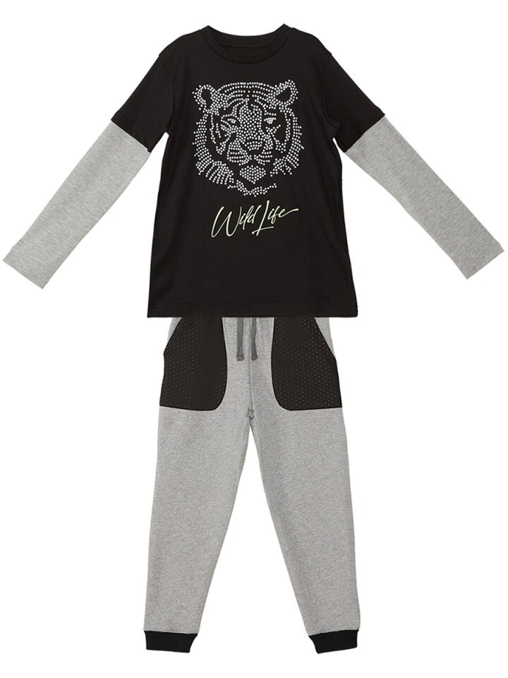 Wild Life Erkek Çocuk T-shirt Pantolon Takım 5 Y - Siyah, Gri