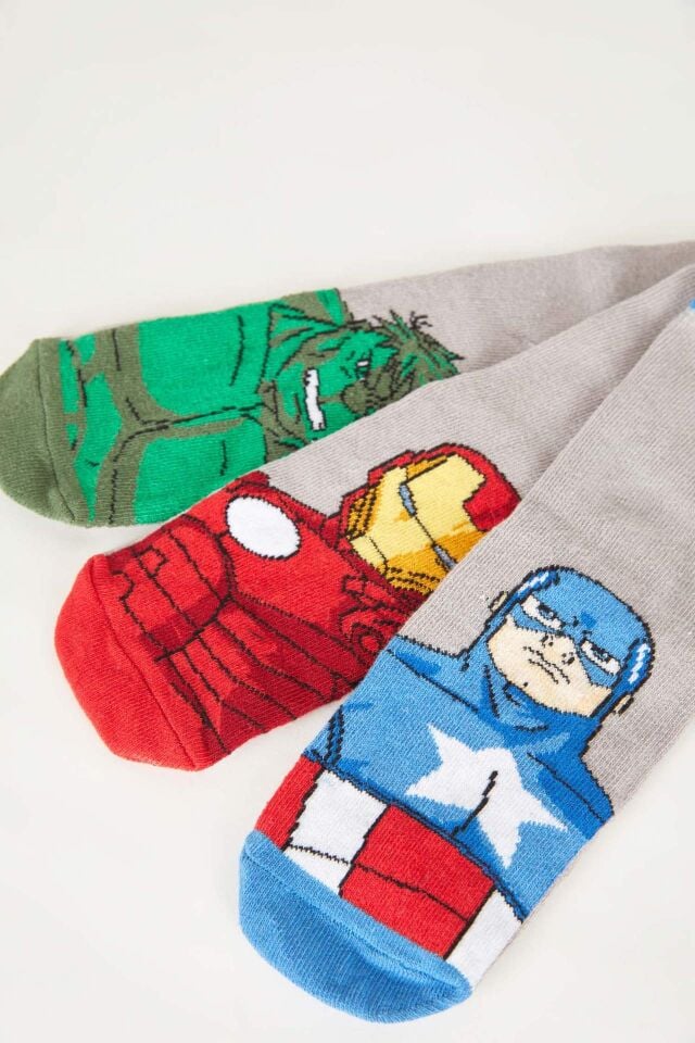 Erkek Çocuk Marvel Avengers 3'lü Pamuklu Uzun Çorap