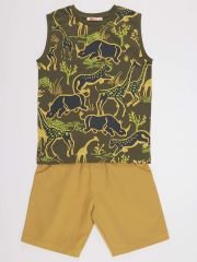 Safari Erkek Çocuk T-Shirt Gabardin Şort Takım 6 Y - Haki, Hardal