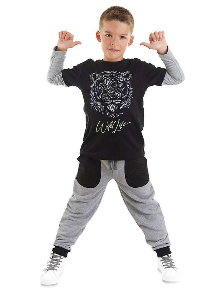 Wild Life Erkek Çocuk T-shirt Pantolon Takım 6 Y - Siyah, Gri