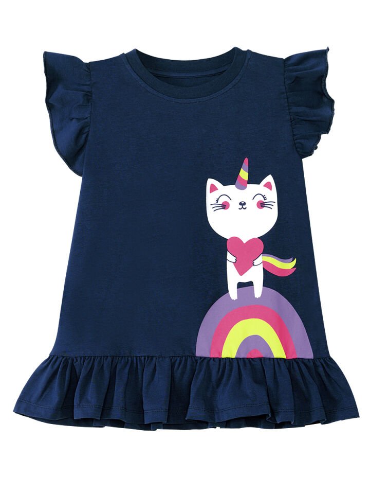 Unicorn Kedi Kız Çocuk T-shirt Tayt Takım 5 Y - Lacivert, Pembe