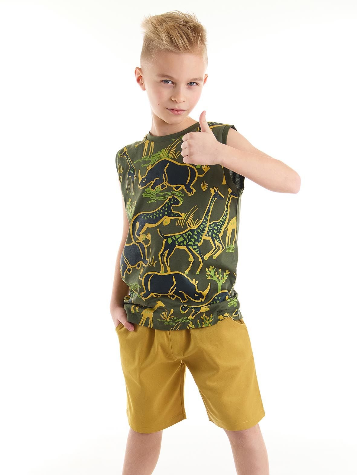 Safari Erkek Çocuk T-Shirt Gabardin Şort Takım 7 Y - Haki, Hardal