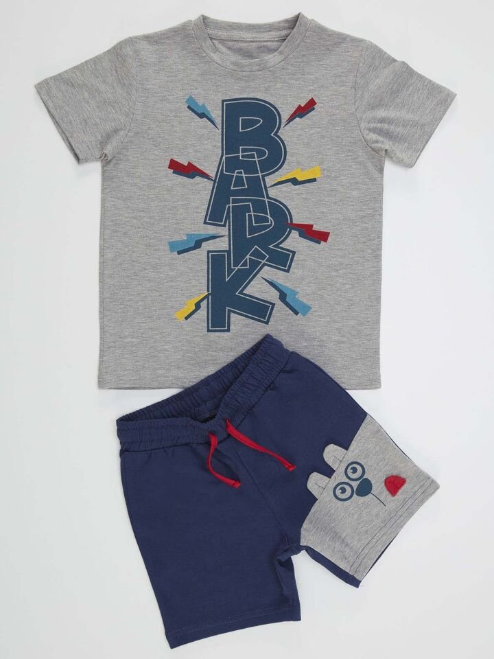 Bark Erkek Çocuk Gri T-Shirt Lacivert Şort Takım 4 Y - Lacivert, Gri
