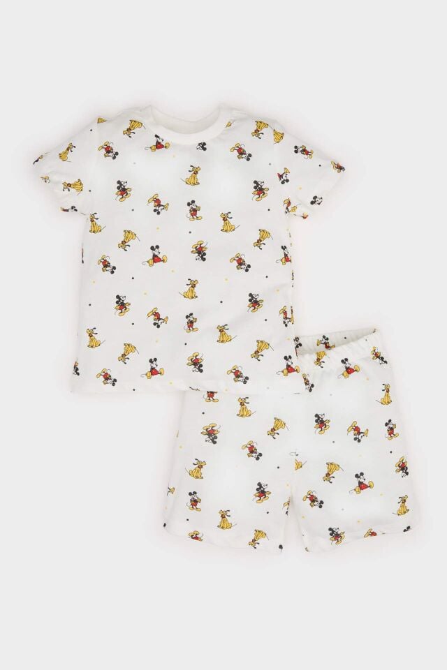 Erkek Bebek Disney Mickey & Minnie Pijama Takımı Kısa Kollu Penye Üst Beli Lastikli Şort