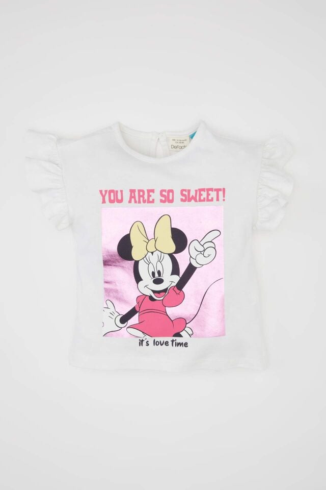 Kız Bebek Disney Mickey & Minnie Bisiklet Yaka Kısa Kollu Tişört