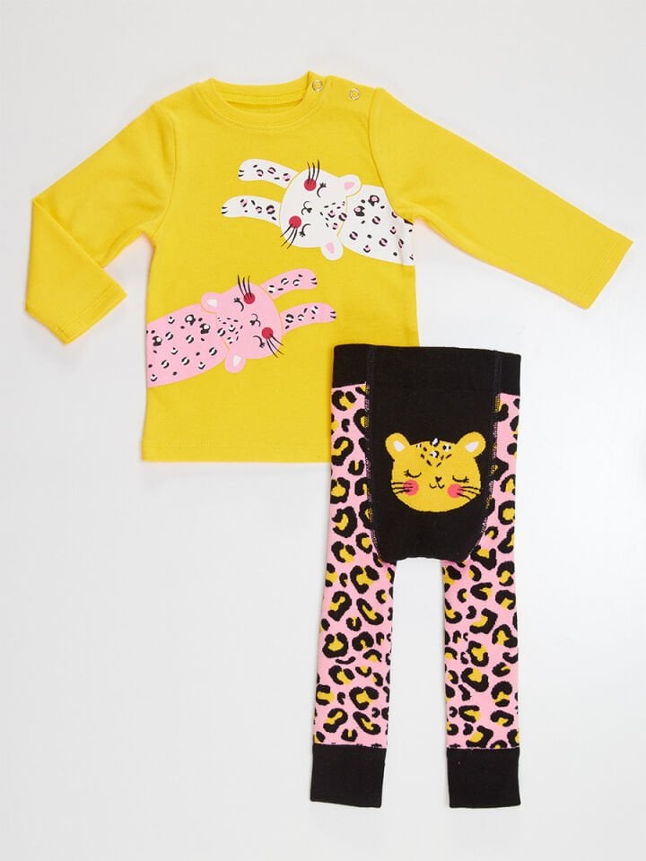 Leopar Kız Bebek T-shirt Tayt-Pantolon Takım