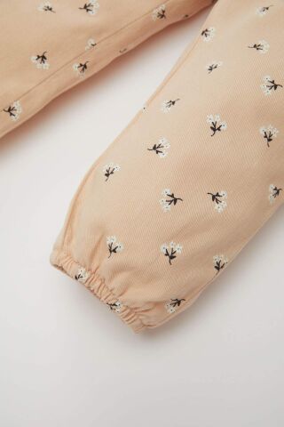 Kız Bebek 2'li Takım Twill  Baskılı Uzun Kollu Çıtçıtlı Body Beli Lastikli Desenli Alt