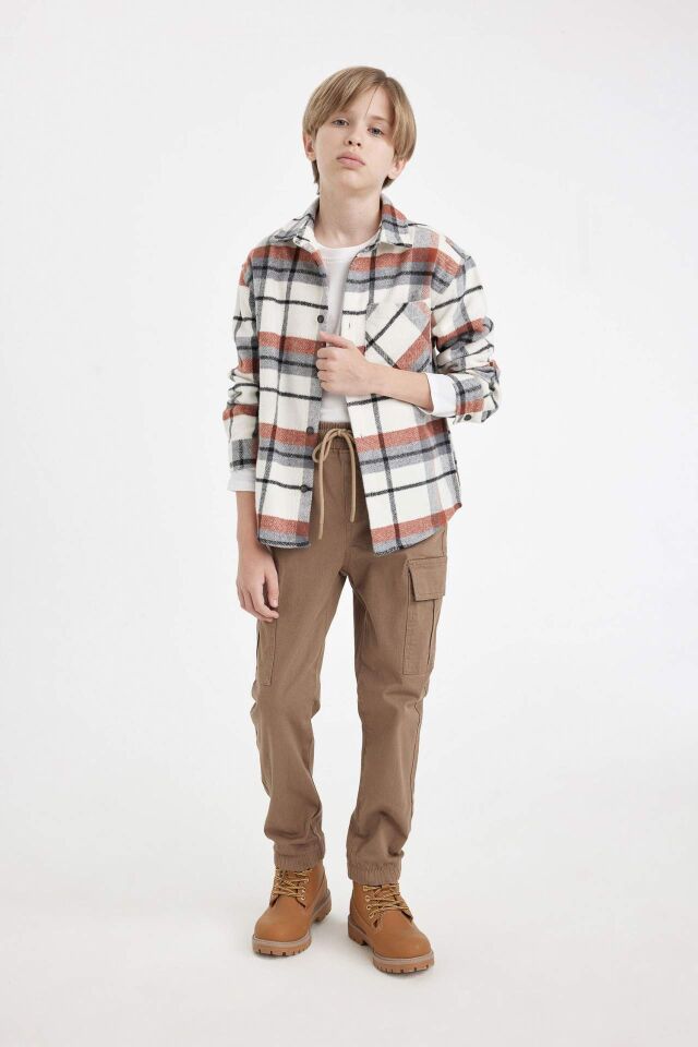 Erkek Çocuk Kargo Cepli Beli Bağcıklı Lastikli Paça Cepli Jogger Gabardin Pantolon