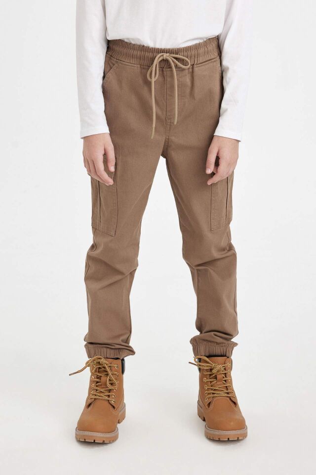 Erkek Çocuk Kargo Cepli Beli Bağcıklı Lastikli Paça Cepli Jogger Gabardin Pantolon