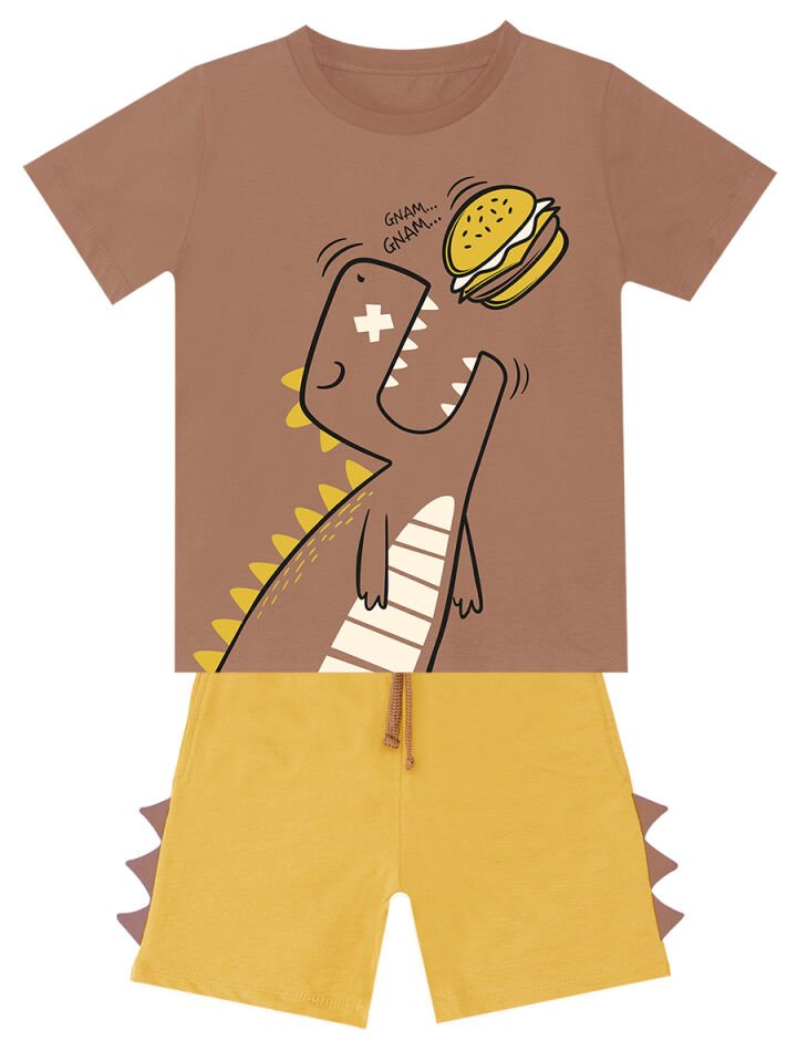 Oyuncu Dino Erkek Çocuk T-shirt Şort Takım 3 Y - Kahverengi, Hardal
