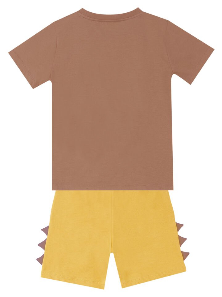Oyuncu Dino Erkek Çocuk T-shirt Şort Takım 3 Y - Kahverengi, Hardal
