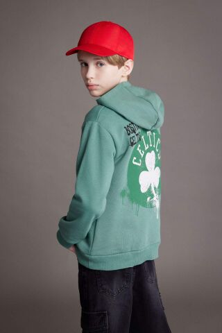 Erkek Çocuk NBA Boston Celtics Kapüşonlu İçi Yumuşak Tüylü Sırt Baskılı Sweatshirt