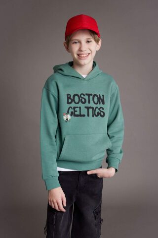 Erkek Çocuk NBA Boston Celtics Kapüşonlu İçi Yumuşak Tüylü Sırt Baskılı Sweatshirt