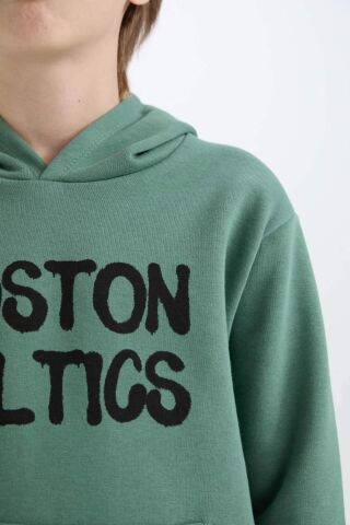 Erkek Çocuk NBA Boston Celtics Kapüşonlu İçi Yumuşak Tüylü Sırt Baskılı Sweatshirt