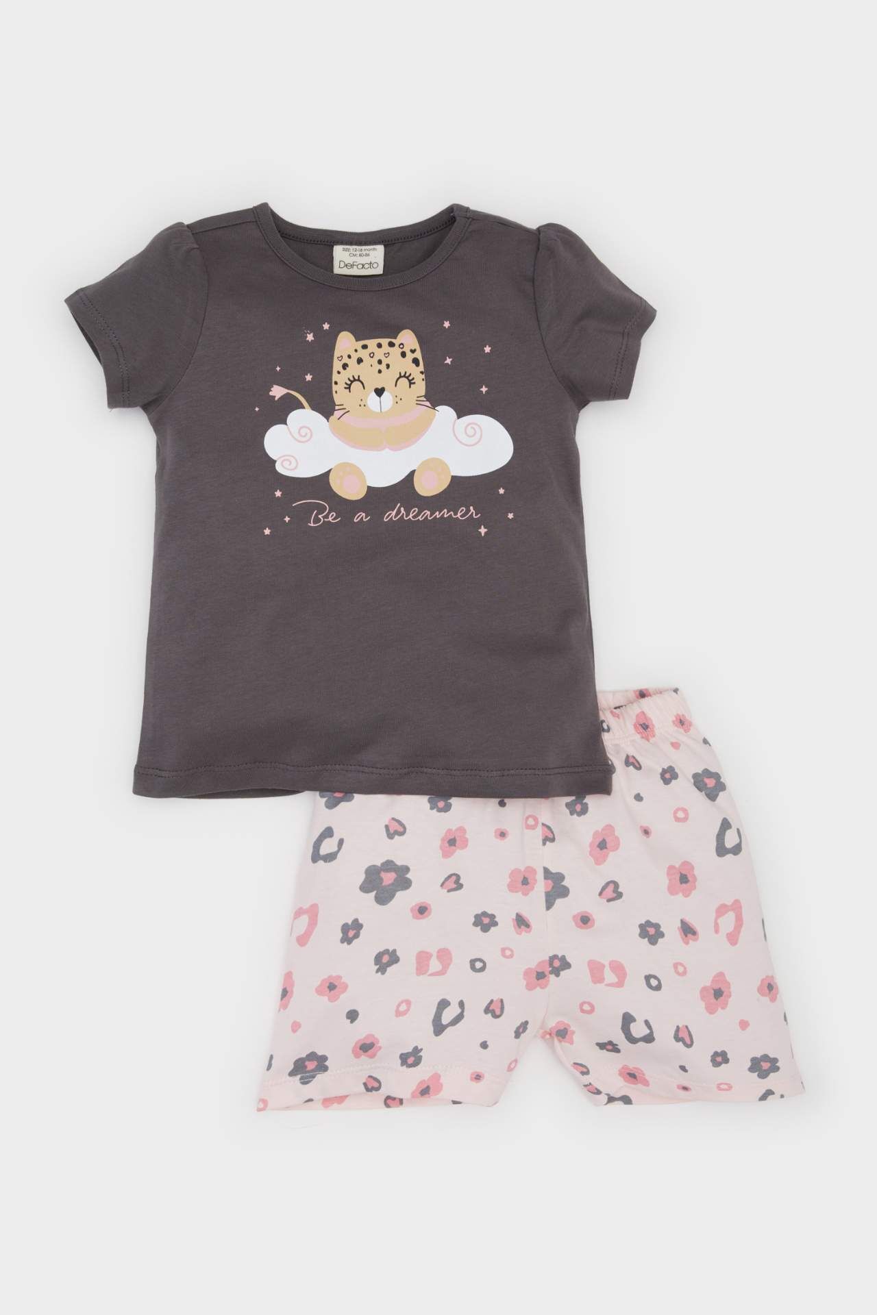 Kız Bebek Pijama Takımı Kısa Kollu Penye Pijama Üstü Esnek Beli Kısa Pijama Altı