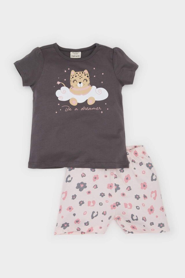 Kız Bebek Pijama Takımı Kısa Kollu Penye Pijama Üstü Esnek Beli Kısa Pijama Altı
