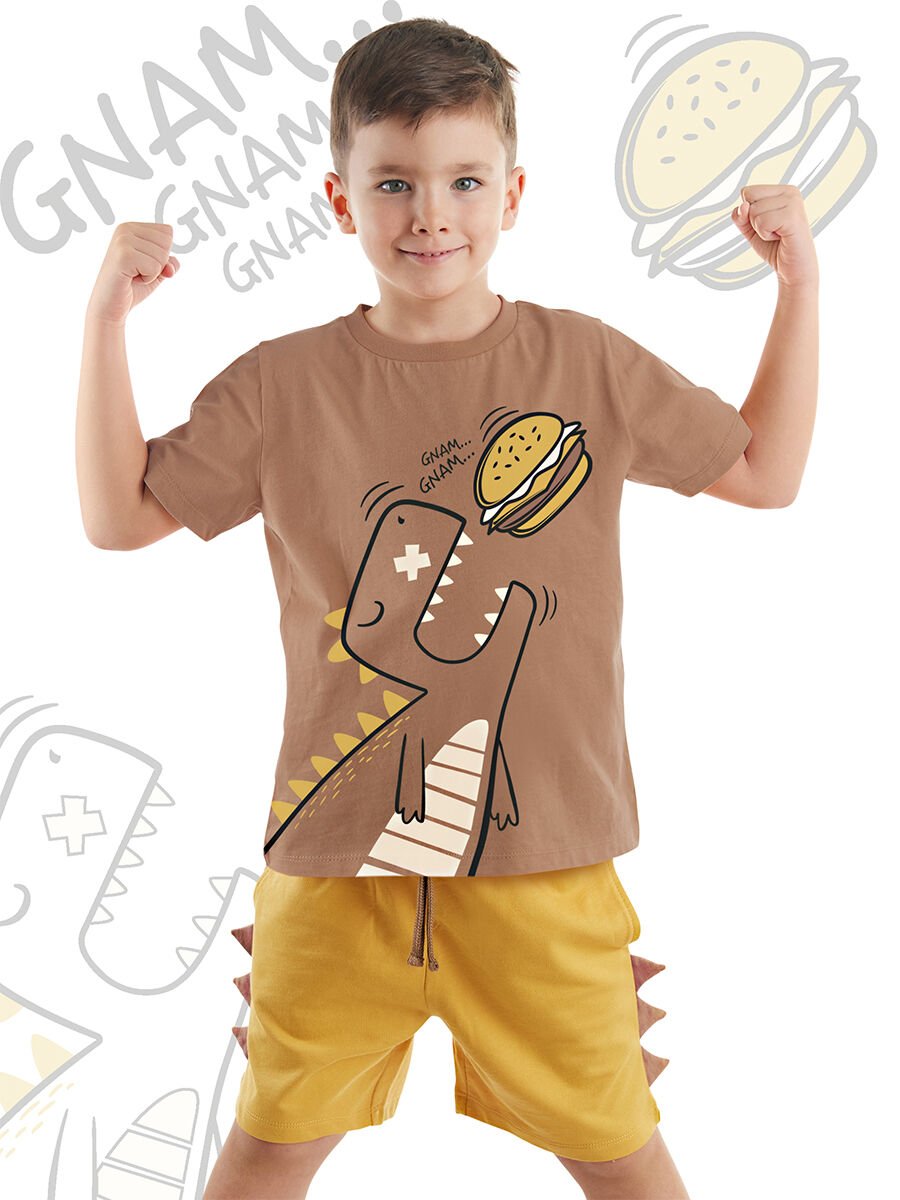 Oyuncu Dino Erkek Çocuk T-shirt Şort Takım 5 Y - Kahverengi, Hardal