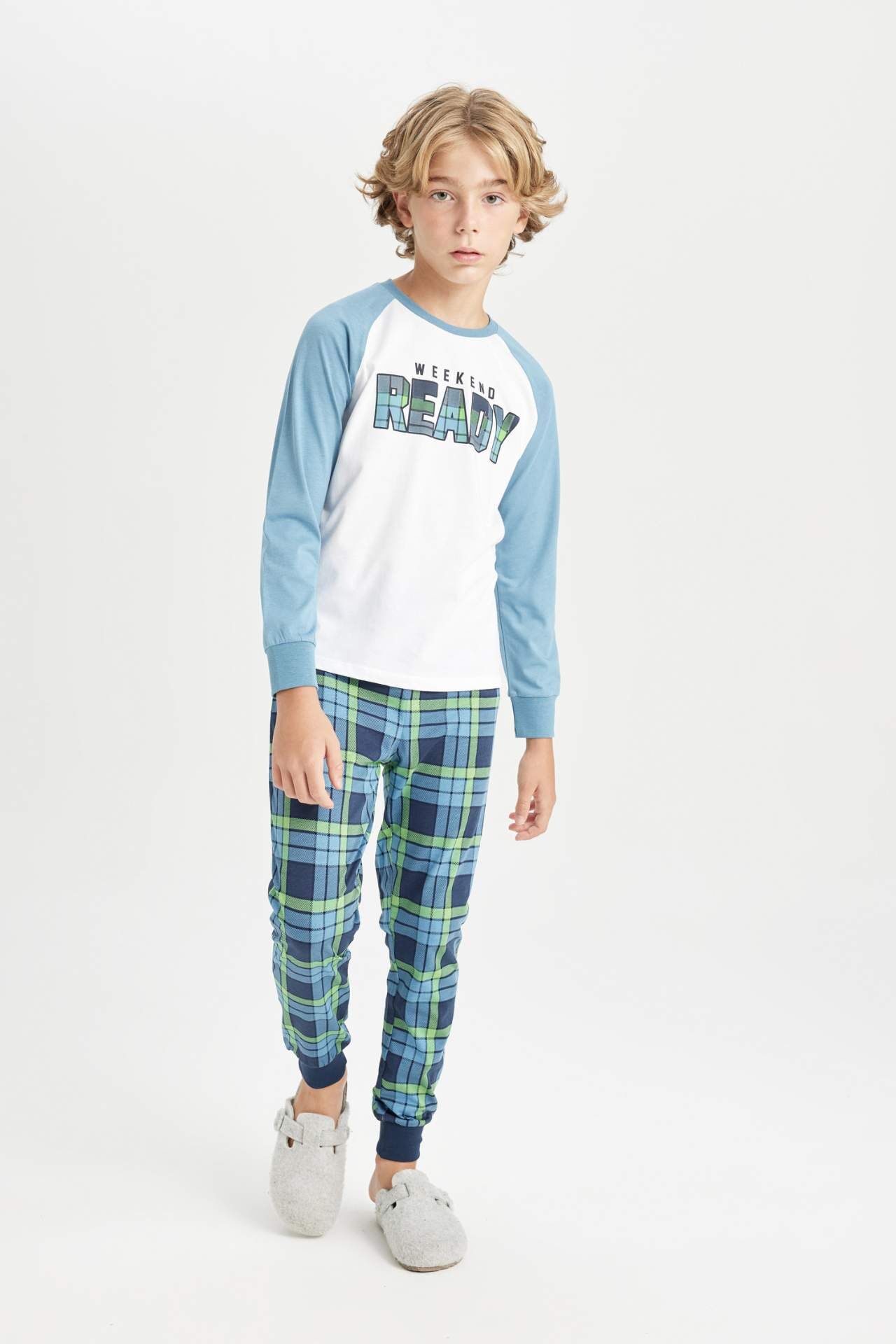 Erkek Çocuk Pijama Takım Baskılı Uzun Kollu Üst Beli Lastikli Uzun Alt