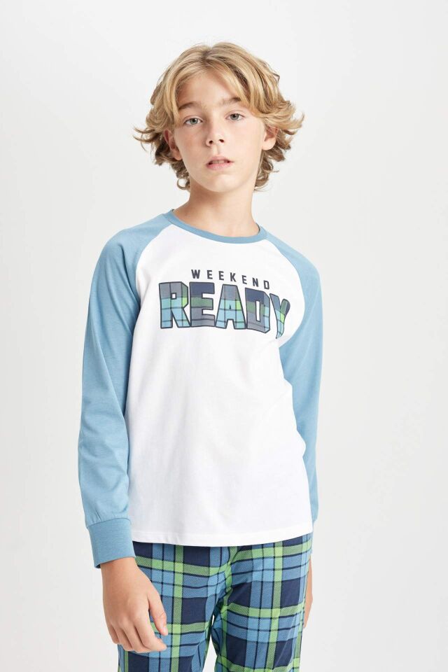 Erkek Çocuk Pijama Takım Baskılı Uzun Kollu Üst Beli Lastikli Uzun Alt