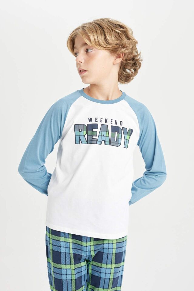 Erkek Çocuk Pijama Takım Baskılı Uzun Kollu Üst Beli Lastikli Uzun Alt