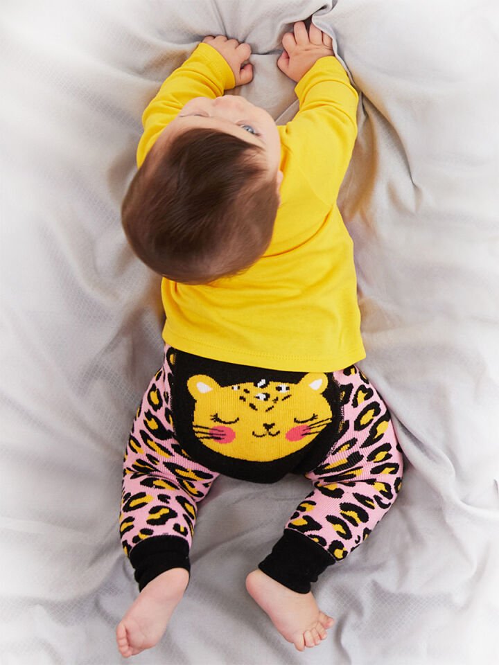Leopar Kız Bebek T-shirt Tayt-Pantolon Takım 3-6 M - Pembe, Siyah, Beyaz