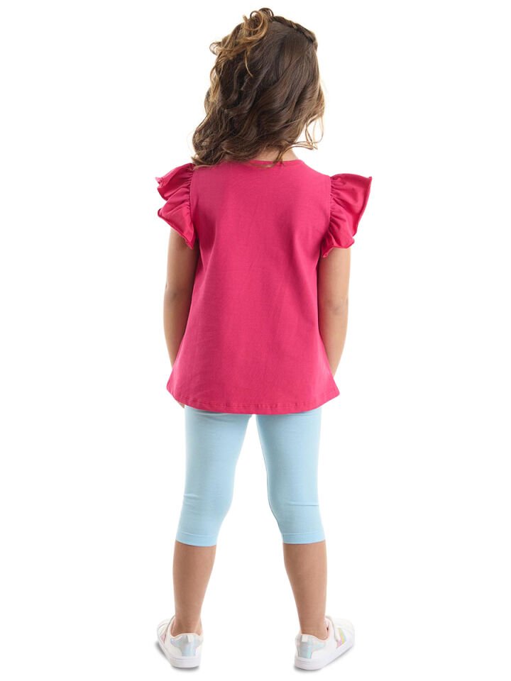 Fırfırlı Kedicik Kız Çocuk T-shirt Tayt Takım 2 Y - Pembe, Mavi