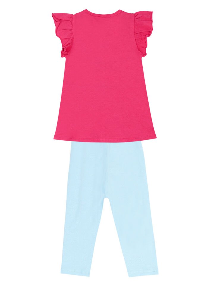 Fırfırlı Kedicik Kız Çocuk T-shirt Tayt Takım 3 Y - Pembe, Mavi