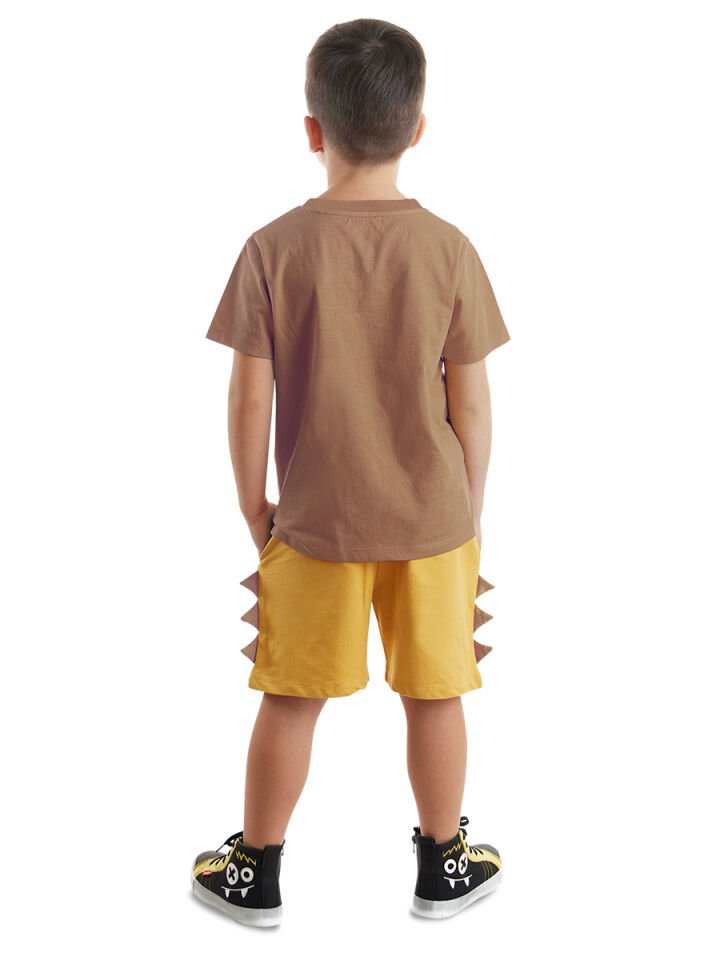 Oyuncu Dino Erkek Çocuk T-shirt Şort Takım 7 Y - Kahverengi, Hardal