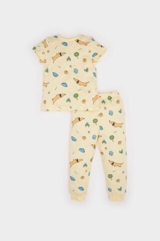 Erkek Bebek Pijama Takımı Desenli Kısa Kollu Penye Üst Beli Lastikli Uzun Alt