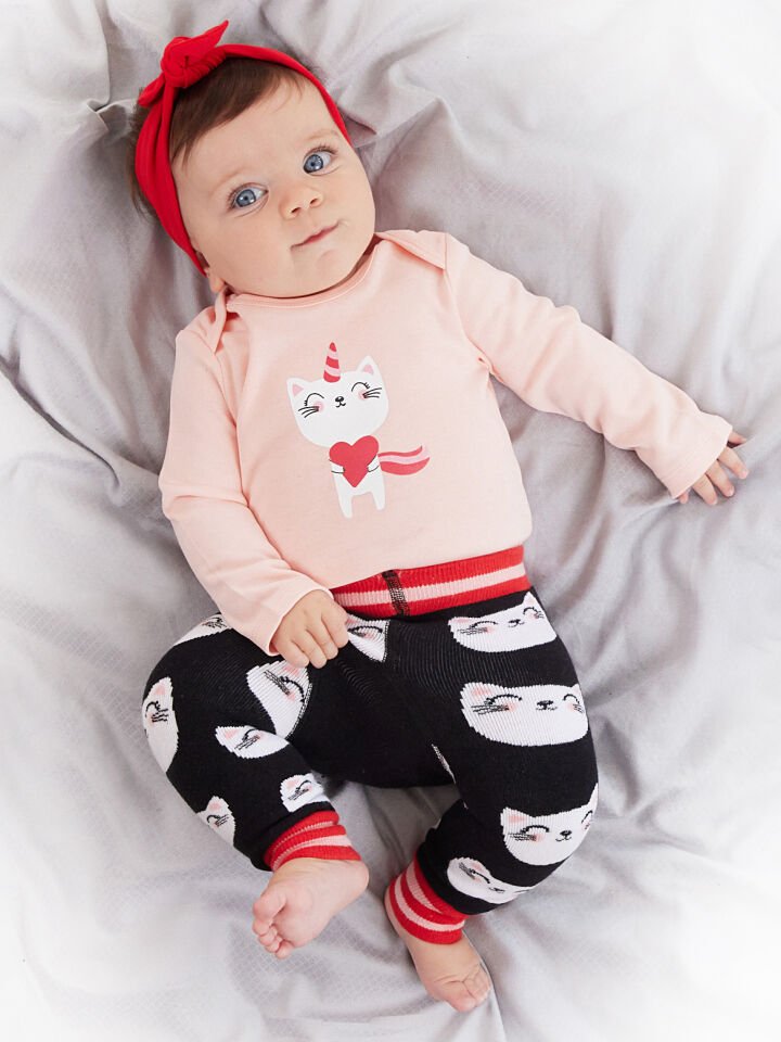 Kedi Kız Bebek Body Tayt-Pantolon Takım