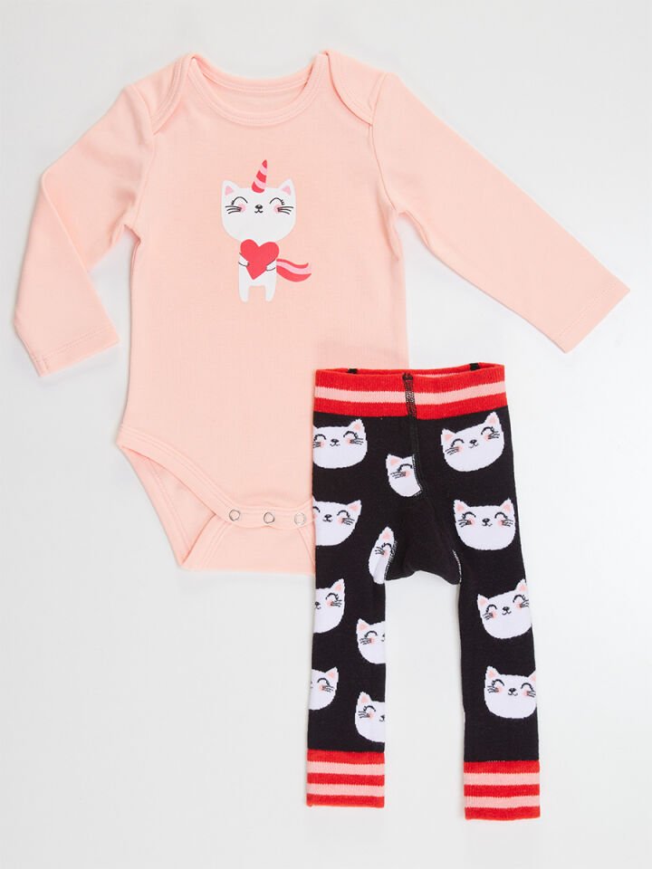 Kedi Kız Bebek Body Tayt-Pantolon Takım