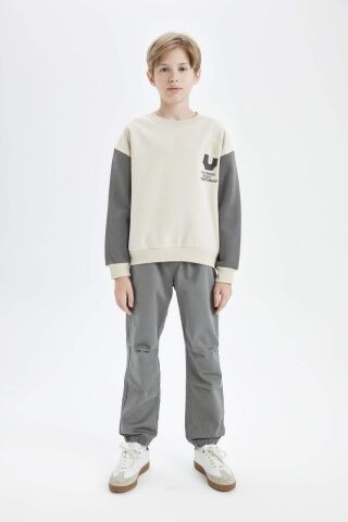 Erkek Çocuk Oversize Geniş Kalıp Bisiklet Yaka Sırt Baskılı Kalın Sweatshirt