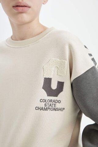 Erkek Çocuk Oversize Geniş Kalıp Bisiklet Yaka Sırt Baskılı Kalın Sweatshirt