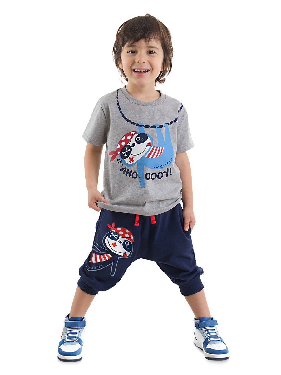 Ahoy Koala Erkek Çocuk T-shirt Kapri Şort Takım 2 Y - Gri, Lacivert