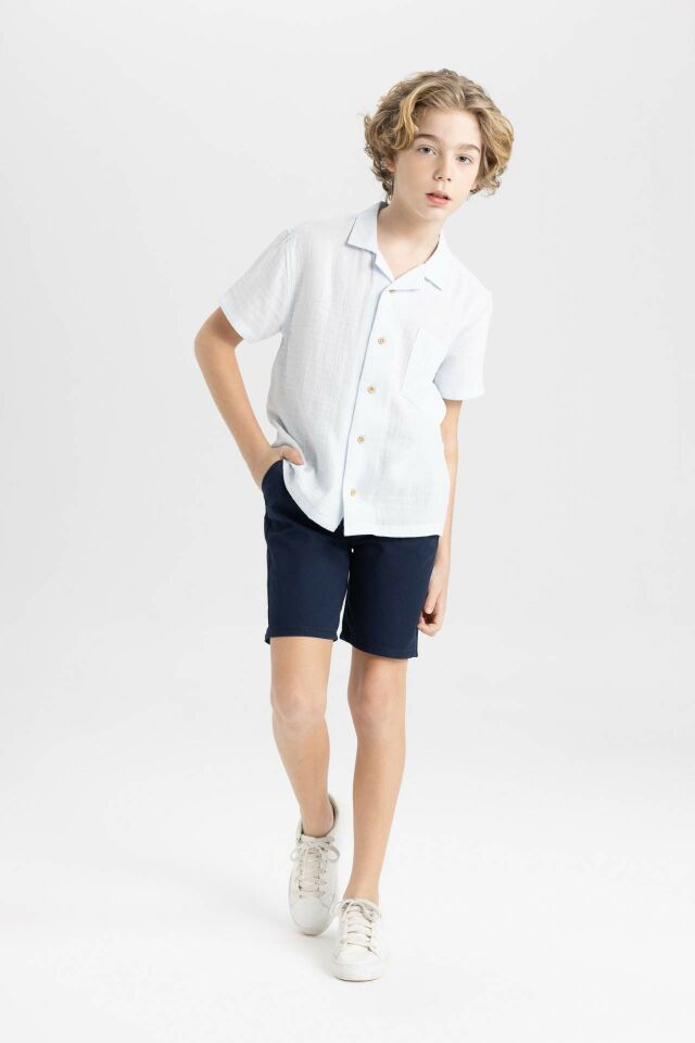 Erkek Çocuk Cepli Basic Düz Gabardin Şort