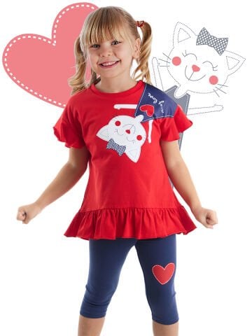 Yaramaz Kedi Kız Çocuk T-shirt Tayt Takım