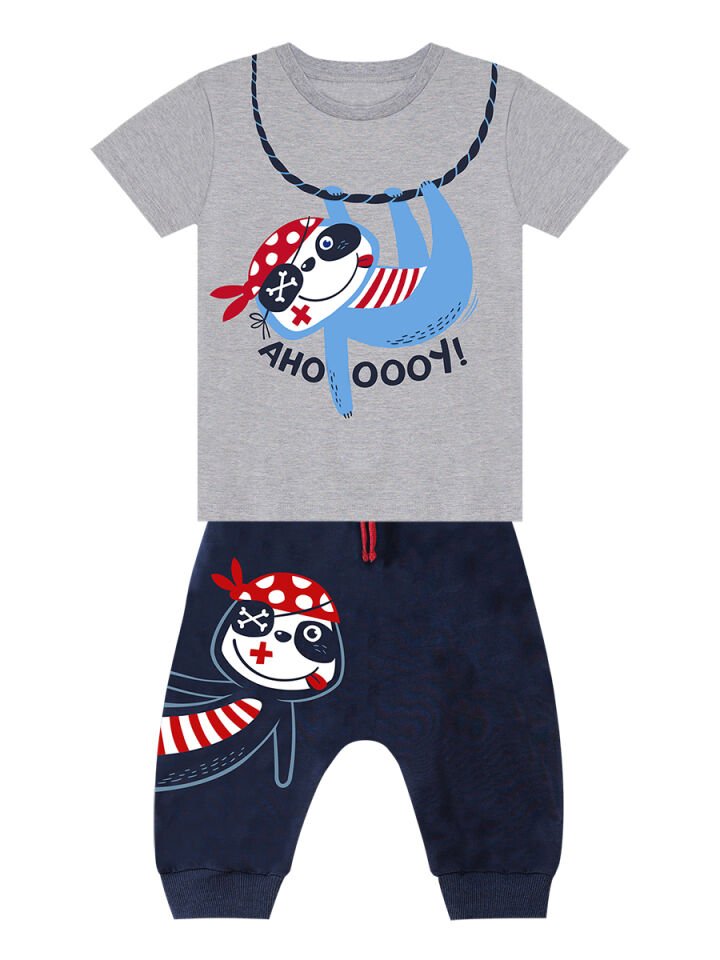 Ahoy Koala Erkek Çocuk T-shirt Kapri Şort Takım 4 Y - Gri, Lacivert