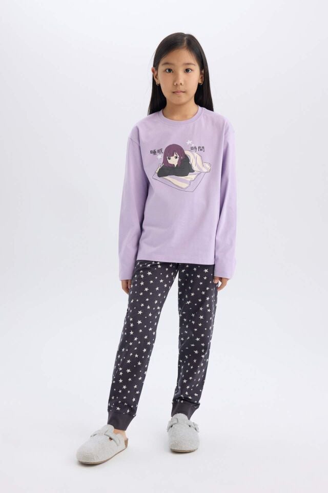 Kız Çocuk Pijama Takımı Uzun Kollu Üst Esnek Belli Uzun Alt