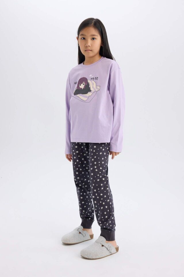 Kız Çocuk Pijama Takımı Uzun Kollu Üst Esnek Belli Uzun Alt
