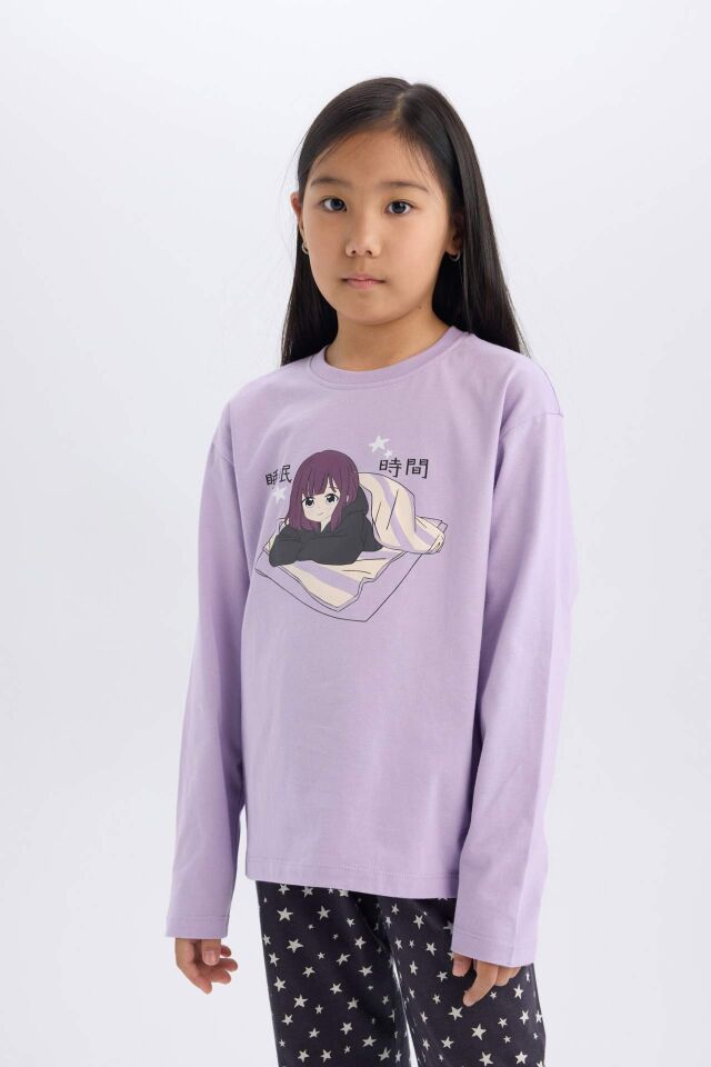 Kız Çocuk Pijama Takımı Uzun Kollu Üst Esnek Belli Uzun Alt