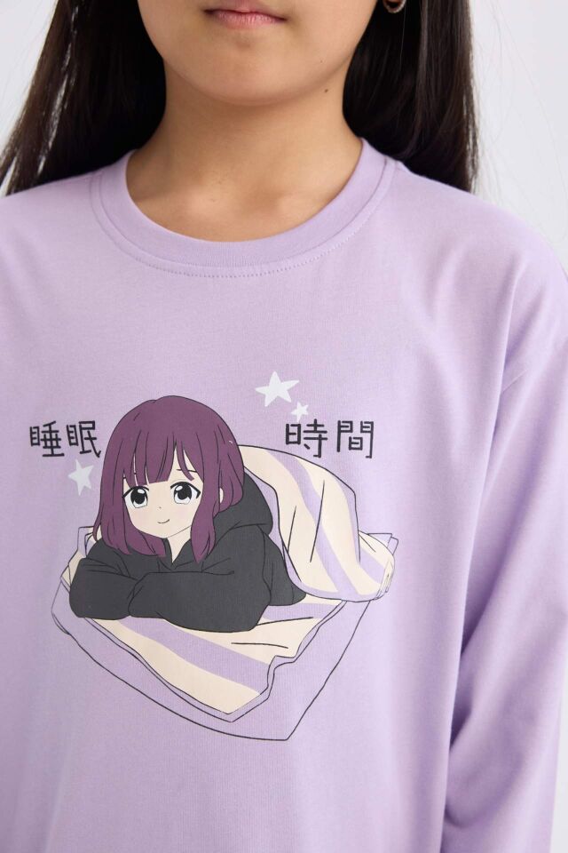 Kız Çocuk Pijama Takımı Uzun Kollu Üst Esnek Belli Uzun Alt