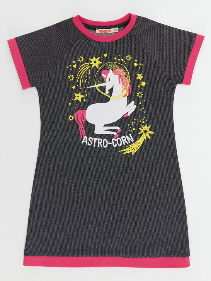 Astrocorn Unicorn Kız Çocuk Gri Elbise