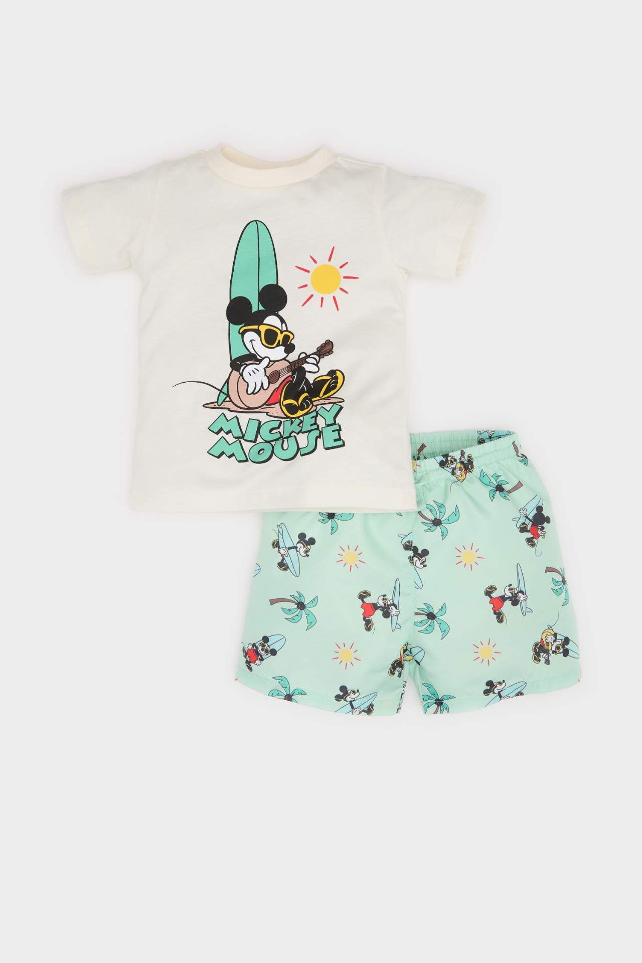 Erkek Bebek 2'li Takım Disney Mickey & Minnie Kısa Kollu Tişört Esnek Belli Şort Alt