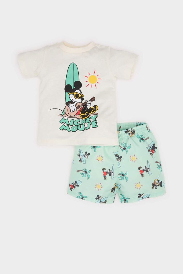 Erkek Bebek 2'li Takım Disney Mickey & Minnie Kısa Kollu Tişört Esnek Belli Şort Alt