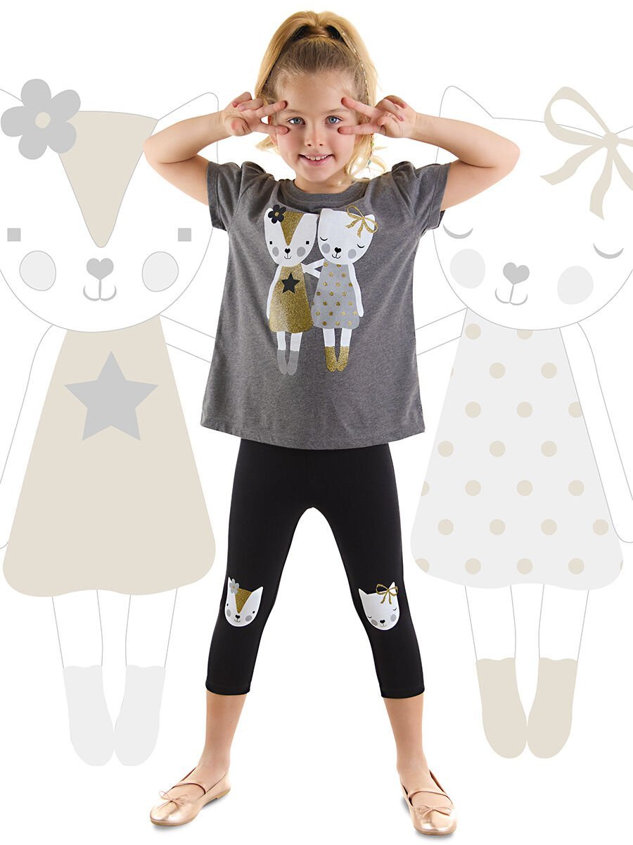 Kedi Dostlar Kız Çocuk T-Shirt Tayt Takım