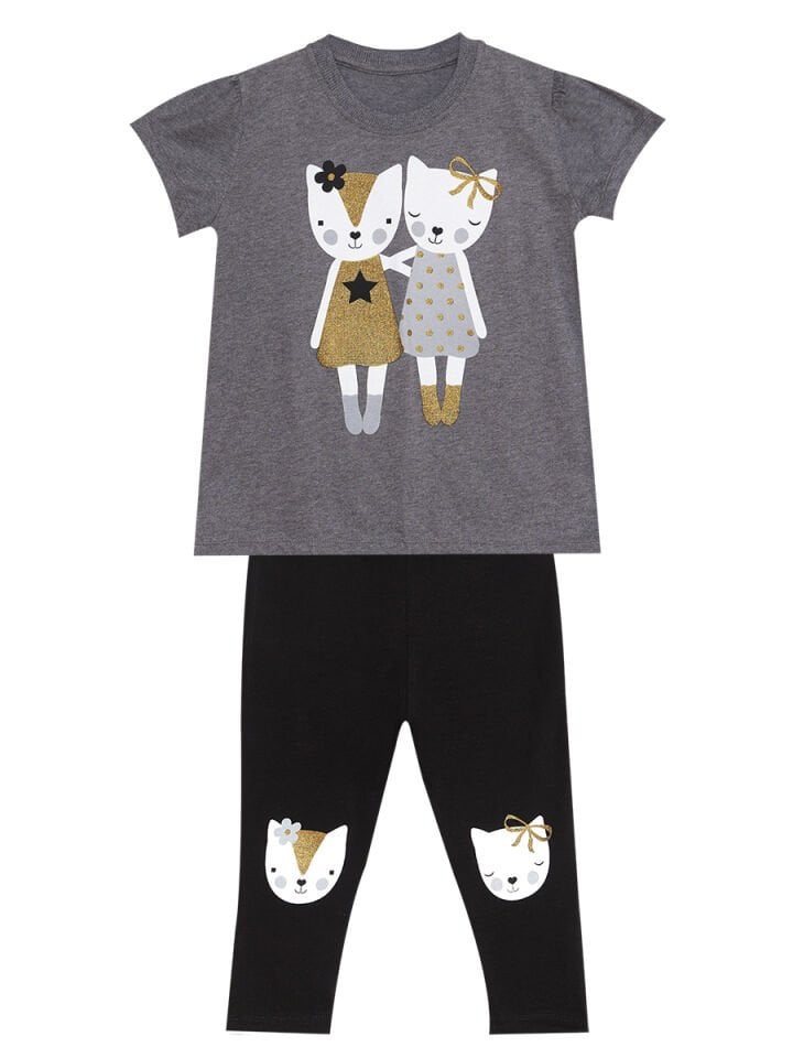 Kedi Dostlar Kız Çocuk T-Shirt Tayt Takım
