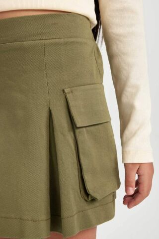Kız Çocuk Pile Detaylı Cepli Gabardin Etek